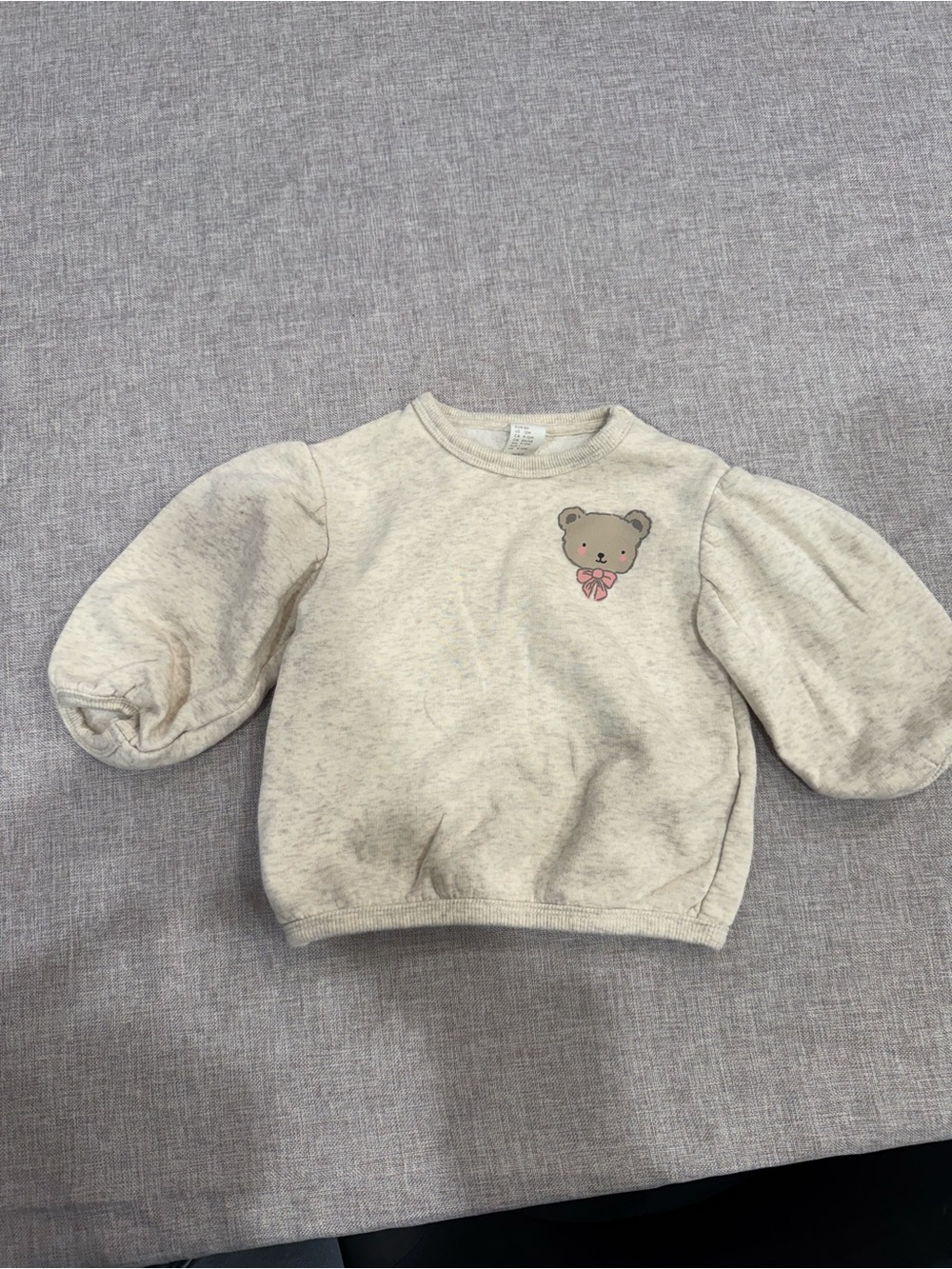 H&M Cream Kids Sweatshirt with Teddy Patch and Puff Sleeves